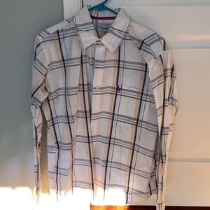 Stylish White and Blue Plaid Button-Down Shirt